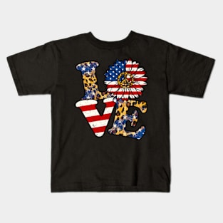 4Th Of July Us American Flag Peace Sign For Love Kids T-Shirt